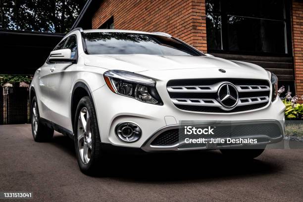Mercedes Benz Gla 250 2019 White Car Outdoor Shot At Summer Stock Photo - Download Image Now