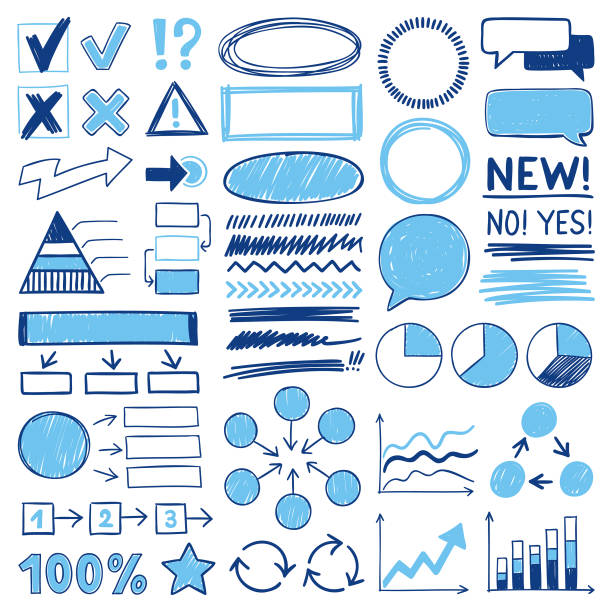 Hand drawn design elements Hand drawn design elements. Vector frames, speech bubbles, charts, arrows and different shapes. in a row single line symbol underline stock illustrations