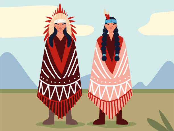 illustrazioni stock, clip art, cartoni animati e icone di tendenza di vecchia donna indigena e l'uomo - indian ethnicity ethnic indigenous culture indian culture