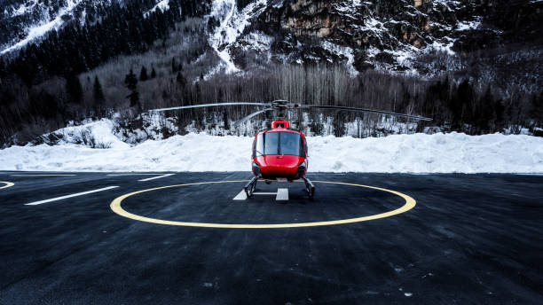 istock Red commercial helicopter at the helipad 1331521222