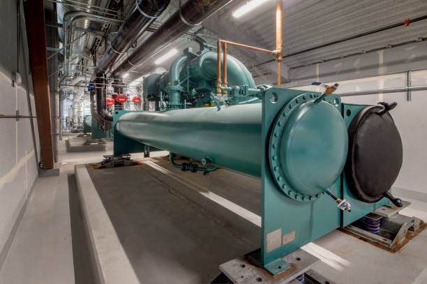 Boiler Room Boiler room with insulated pipes. chiller hvac equipment photos stock pictures, royalty-free photos & images