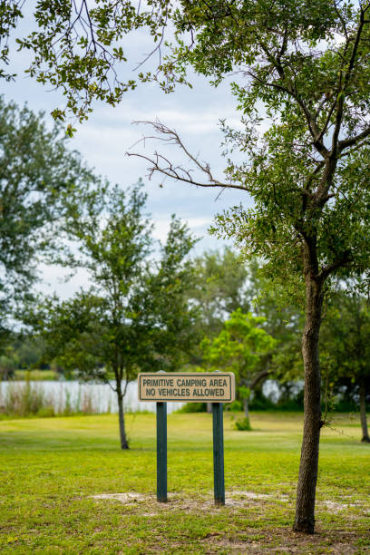 istock Primitive camp area no vehicles allowed sign 1331524733