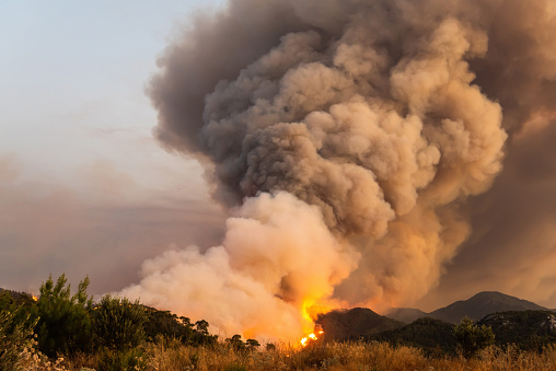 Smoke from a forest fire rising over Marmaris resort town of Turkey on July 29, 2021.