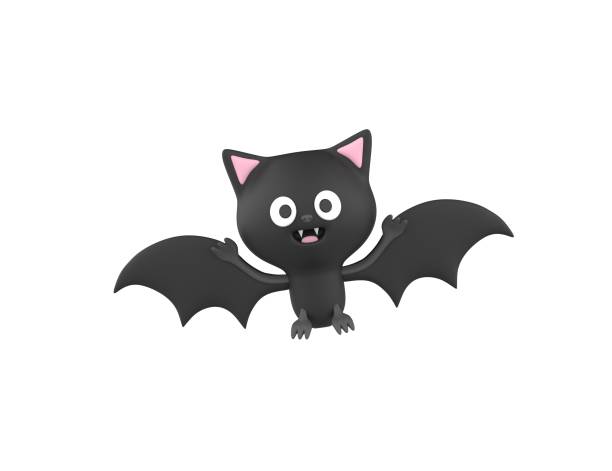 Cute Bat 3D render model Happy cute halloween Black Bat 3D render model isolated white background. magic mouse stock pictures, royalty-free photos & images