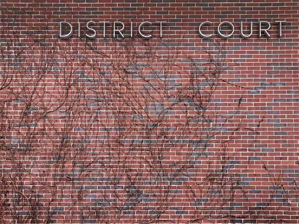 A sign outside of the district courthouse building