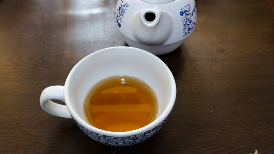 Tea set on the wooden table