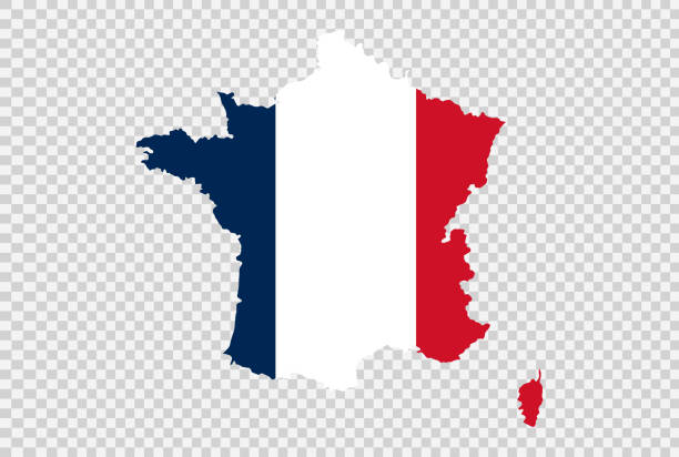 флаг франции на карте изолирован на png или прозрачном фоне, символ франции, шаблон для баннера, открытка, реклама, реклама, телевизионная рек - france stock illustrations