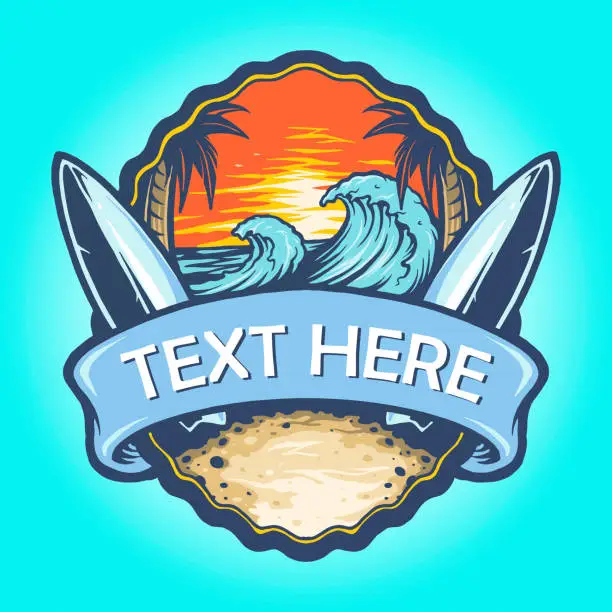 Vector illustration of Surf Board Logo Landscape Vintage Vector illustrations for your work Logo, mascot merchandise t-shirt, stickers and Label designs, poster, greeting cards advertising business company or brands.