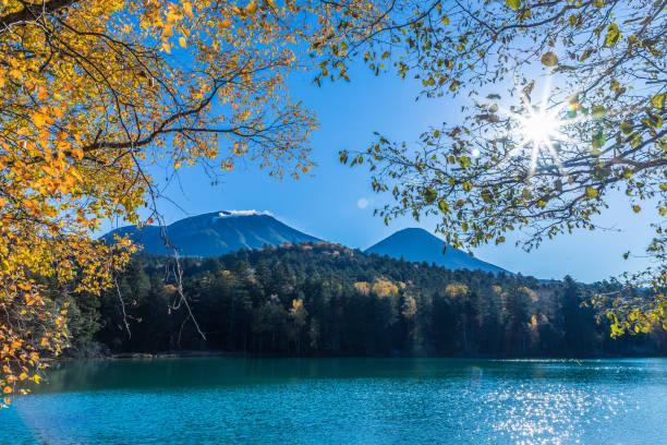istock Autumn leaves, Lake Onneto and Akan Fuji 1331561013