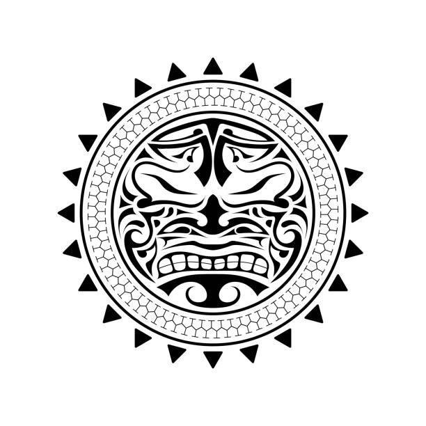 polynesische tattoo-design-maske. erschreckende masken im polynesischen einheimischen ornament. isolierte vektorillustration - north american tribal culture stock-grafiken, -clipart, -cartoons und -symbole