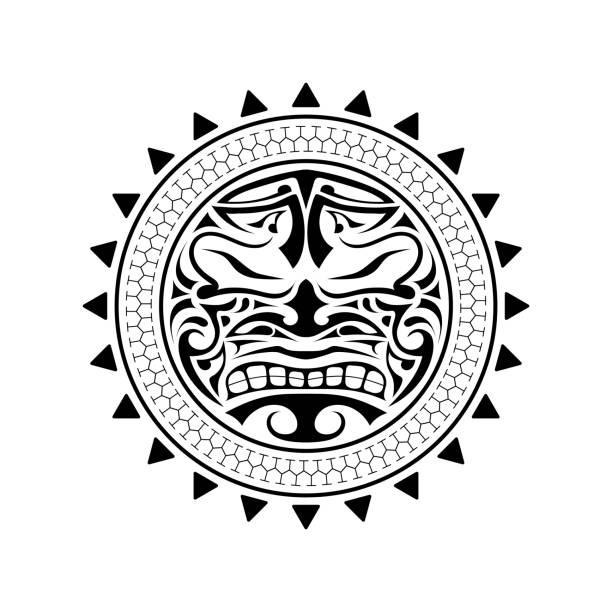 illustrations, cliparts, dessins animés et icônes de masque de design de tatouage polynésien. masques effrayants dans l’ornement indigène polynésien. illustration vectorielle isolée - polynesia