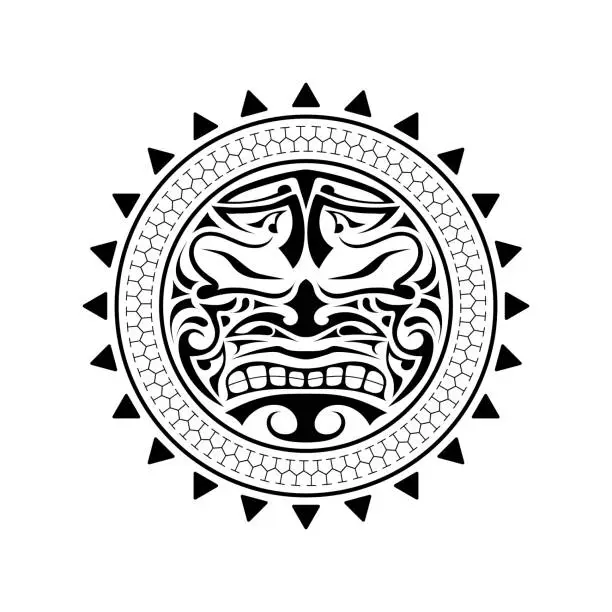 Vector illustration of Polynesian tattoo design mask. Frightening masks in the Polynesian native ornament. Isolated vector illustration