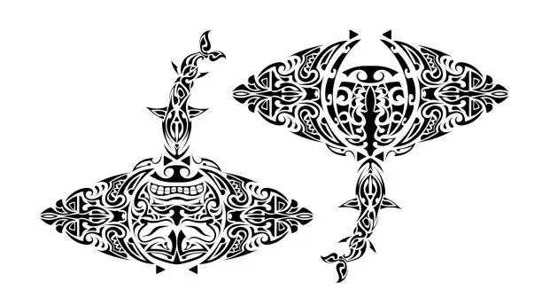 Vector illustration of Stingray Polynesian style. Stingray tattoo in polynesia style. Good for tattoos, prints and t-shirts. Isolated. Vector.