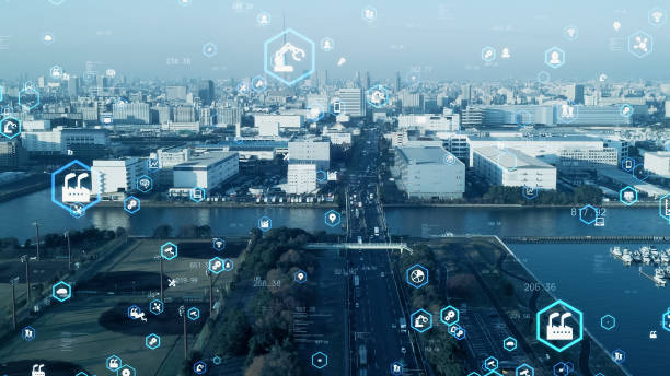 istock Industrial technology concept. Communication network. INDUSTRY 4.0. Factory automation. 1331571757