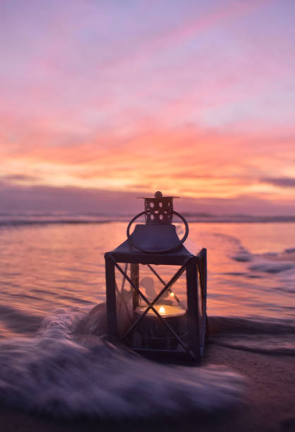 Ocean sunset Crashing waves, Lamp and Flame.
