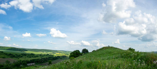 beau paysage de campagne d’été sur fond de ciel bleu et de nuages blancs - group21 photos et images de collection