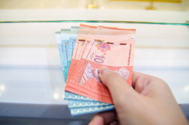 Malaysian ringgit bills. MYR banknotes stock photo
