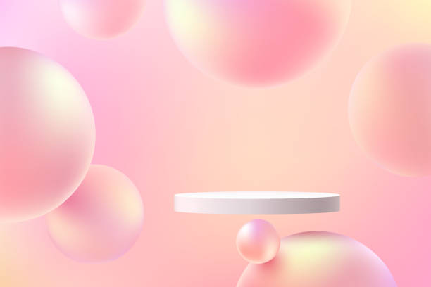 istock Abstract 3D white cylinder pedestal podium floating on the air with yellow, pink sphere ball. Pastel minimal wall scene for product display presentation. Vector rendering geometric platform design. 1331585123
