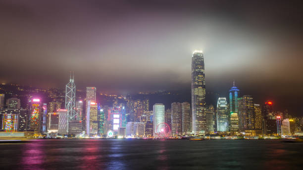 Hongkong City at night time. stock photo