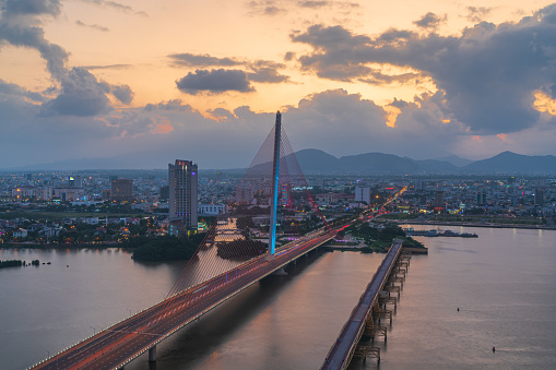Tran Thi Ly bridge of Da Nang city in sunset , Quang Nam Da Nang province, central Vietnam