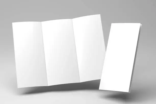 Blank tri fold brochure template for layout mock up and presentation design. 3d render