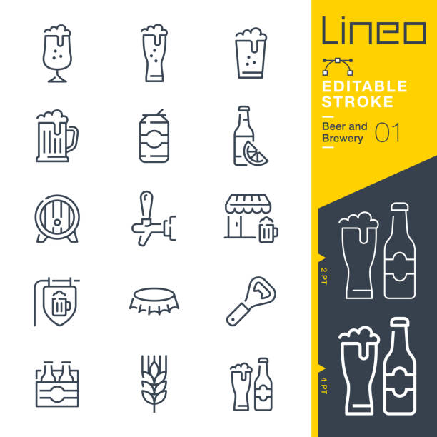 Lineo Editable Stroke - Beer and Brewery line icons vector art illustration