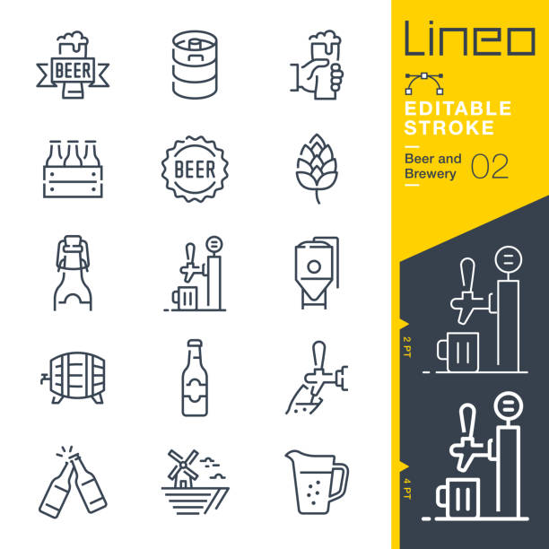 Lineo Editable Stroke - Beer and Brewery line icons vector art illustration