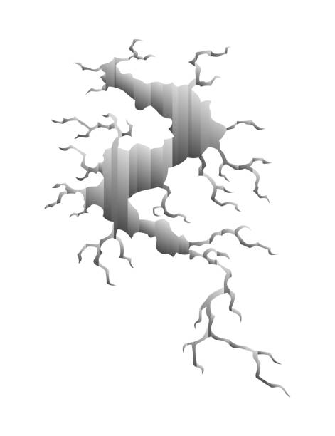 istock Crack after earthquake. Hole in ground and destruction crack. Aging or dried ground effects, land destruction. Cracked ground isolated on a white background 1331590814