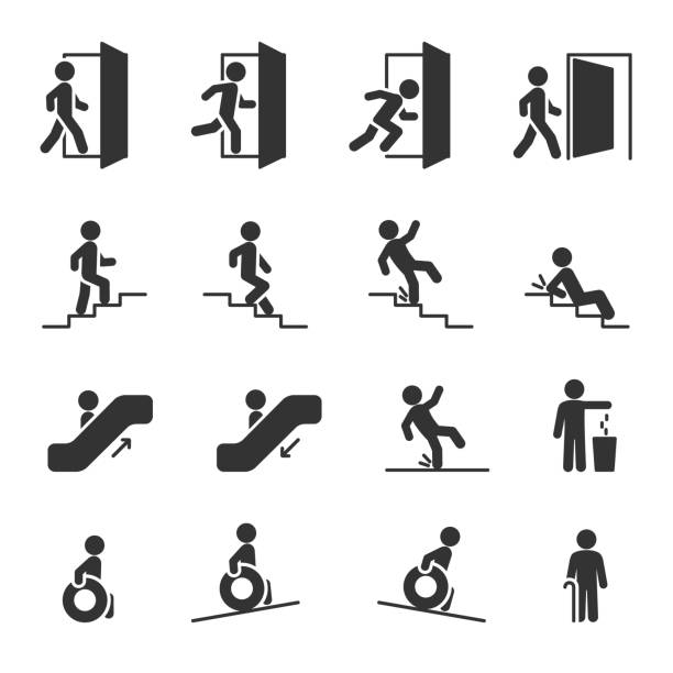 vektorsatz von personennavigationssymbolen. - escalator staircase steps moving up stock-grafiken, -clipart, -cartoons und -symbole
