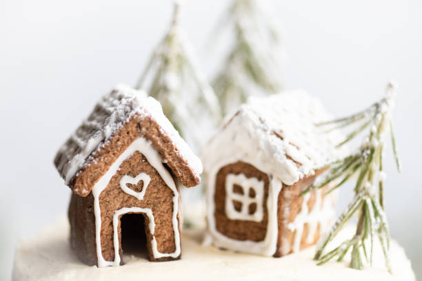 istock Christmas cake with gingerbread houses 1331595077