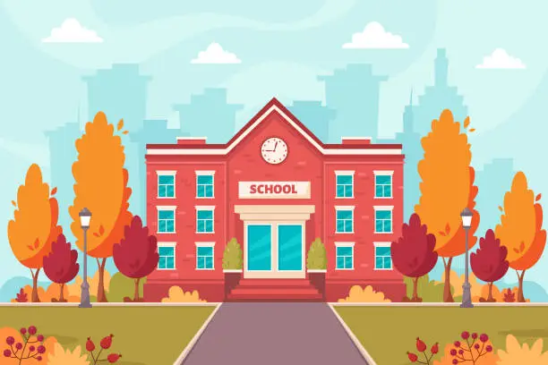 Vector illustration of School building. Back to school. Vector illustration
