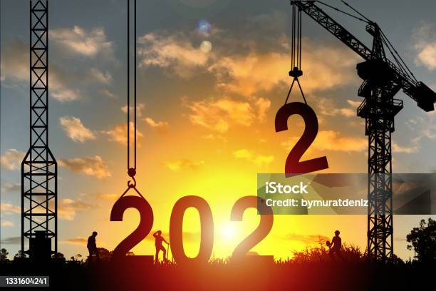 Construction Site With 2022 Stock Photo - Download Image Now - 2022, New Year's Eve, Construction Site