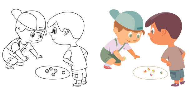 Kids playing Marbles game Vector kids playing Marbles game marble cartoons stock illustrations