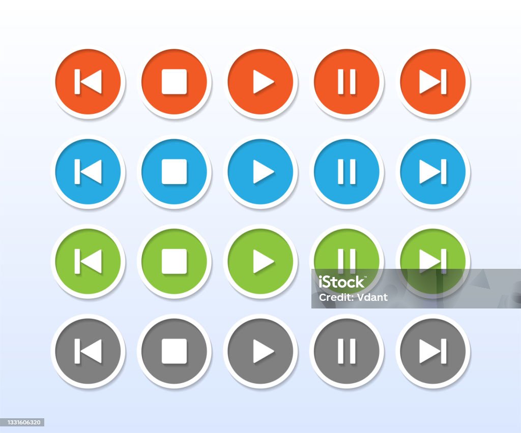 Meida Control Buttons Colorful Media Player Control Button In Circle Shape With Different Color Stock ...