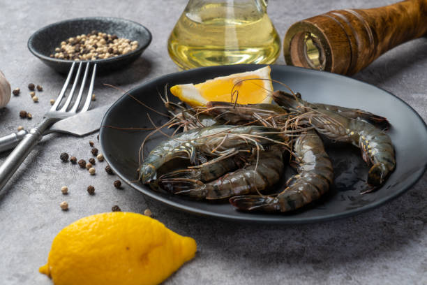 istock Fresh pickled tiger shrimp on the table 1331607770