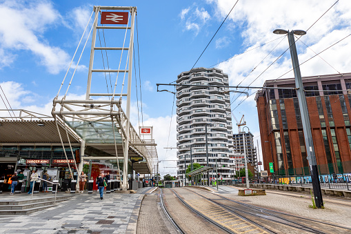 Croydon, United Kingdom - July 30, 2021: The East Croydon Railway Station provides an accessible interchange between Tramlink trams (light rail) and metro trains with CBD and airport connections