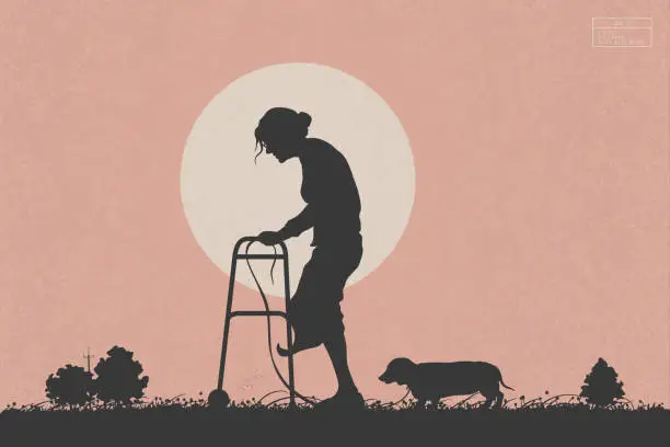 Vector illustration of Old woman with walker
