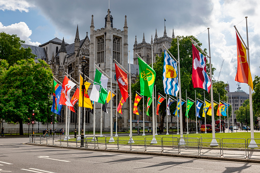 London, United Kingdom - June 22, 2012: Regent Street with a stunning display of flags representing every competing nation in the forthcoming sports event in London.