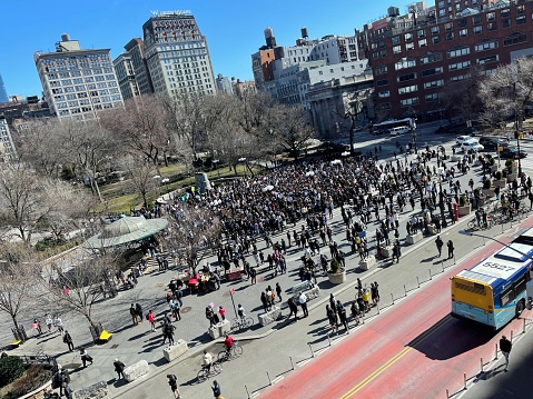 New York, NY  USA - March 21, 2021: New York City, Demonstration in Union Square to Protest Violence Against Asians in America