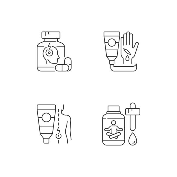 stockillustraties, clipart, cartoons en iconen met survival first aid kit linear icons set - zalf tekening
