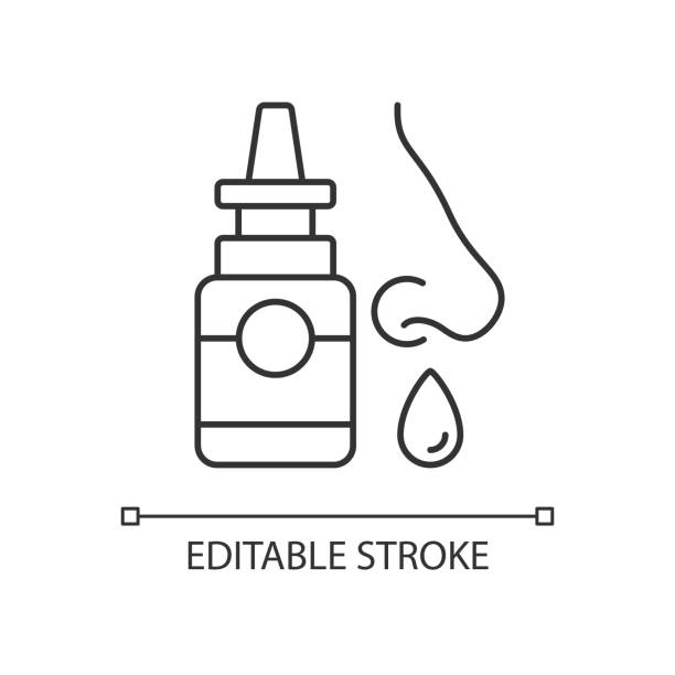 Nasal spray linear icon Nasal spray linear icon. Relieve nasal discomfort. Cold relief. Treat sinus congestion. Thin line customizable illustration. Contour symbol. Vector isolated outline drawing. Editable stroke nasal spray stock illustrations