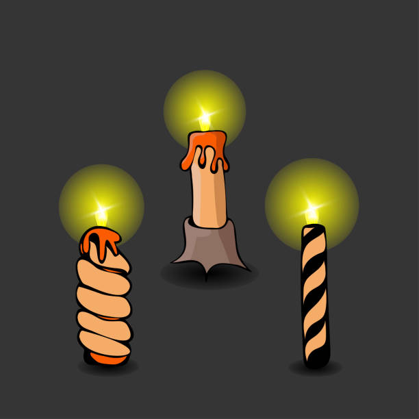 istock Burning candles on a dark background. Doodle illustration. Halloween background. 1331628518