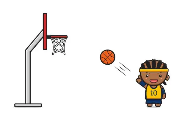 Vector illustration of Boy playing basketball cartoon icon vector illustration