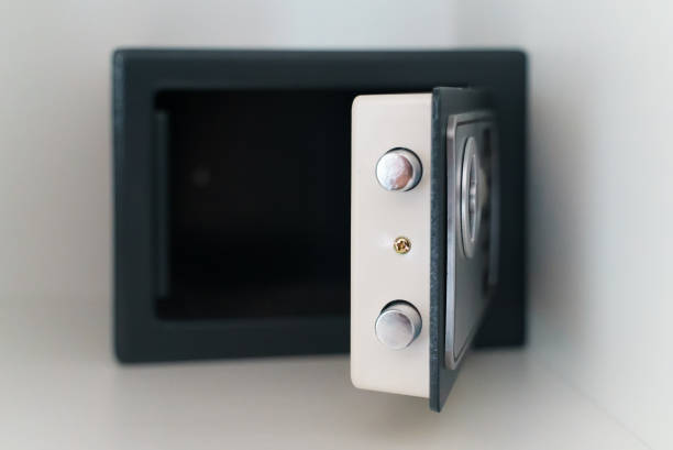 istock Black small home or hotel safe with keypad. 1331632533