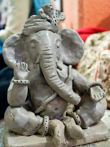 eco friendly Ganesh/Ganpati idol or murti, home made eco Friendly Ganesha Idol for Ganapati Pooja. Vinayaka Chaviti