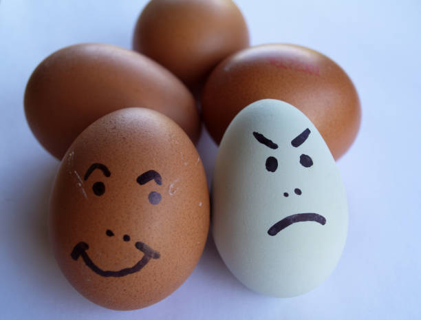 istock Brown and white eggs with happy and sad faces drawn in magic marker 1331636344