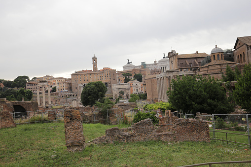 Rome, italy, june  16, 2015 : general view of the ruins in roman forum