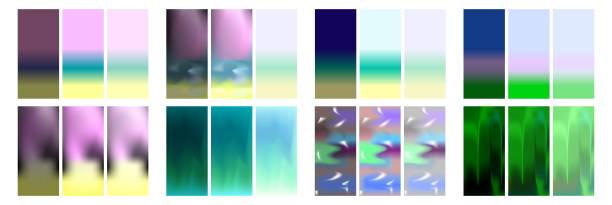 Abstract colored social media background Abstract colored background for smartphone screens in a dark and light version. Sea, ocean, sunset, dawn, leaves, grass, beach water set. Vector illustration for social media, stories, social networks splash screen stock illustrations