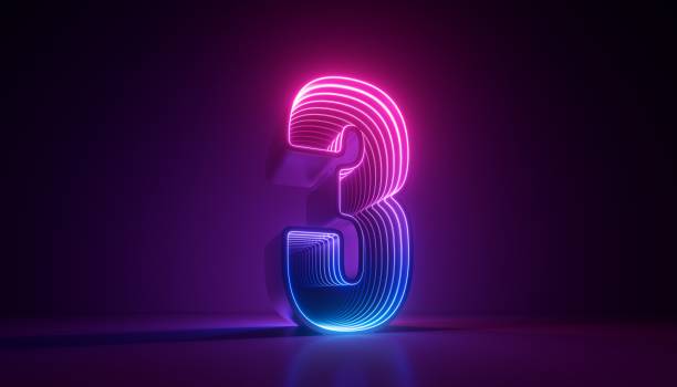 istock 3d render, number three, digital symbol, pink blue gradient neon light glowing in the dark 1331658979