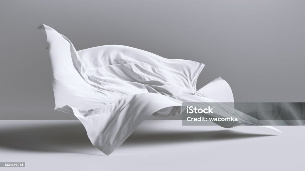 Cloth Falling Vertically 3d Render Abstract White Background With Fabric Cloth Falling On The ...